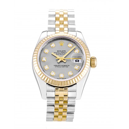 Silver Dials Rolex Datejust 179173 Replica Watches With 26 MM Steel & Gold Cases For Women