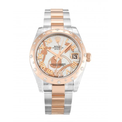 31 MM White Mother-Of-Pearl Dials Rolex Datejust Lady 178341 Replica Watches With Rose Gold & Steel Cases For Women