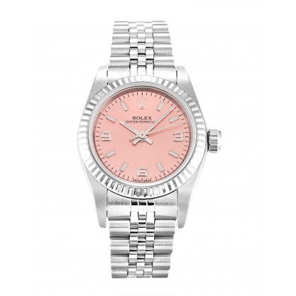 Salmon Dials Rolex Lady Oyster Perpetual 76094 Fake Watches With 26 MM White Gold Cases