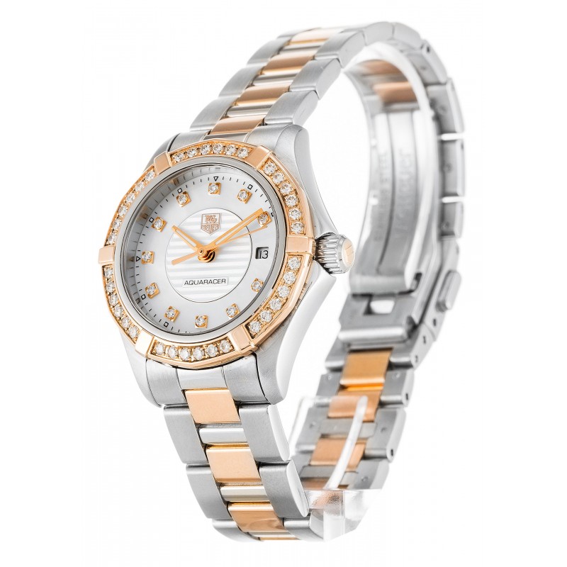White Mother-Of-Pearl Dials Tag Heuer Aquaracer WAP1452.BD0837 Replica Watches With 27 MM Rose Gold & Steel Cases