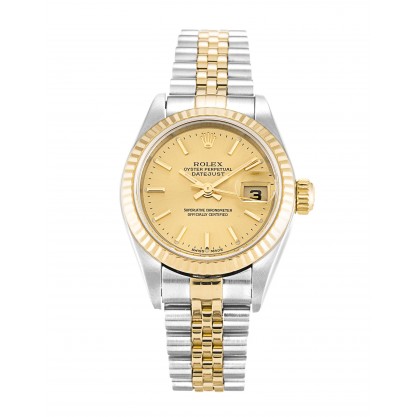 26 MM Champagne Dials Rolex Datejust 79173 Fake Watches With Steel & Gold Cases For Women
