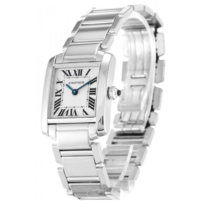 25 MM Silver Dials Cartier Tank Francaise W50012S3 Replica Watches With White Gold Cases For Sale