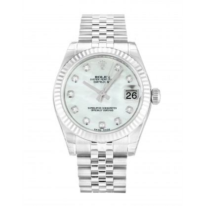 31 MM White Mother-Of-Pearl Dials Rolex Datejust 178274 Replica Watches With Steel Cases For Women