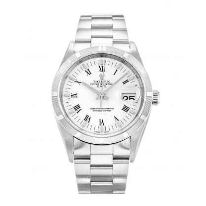 34 MM White Dials Rolex Oyster Perpetual Date 15210 Fake Watches With Steel Cases For Sale