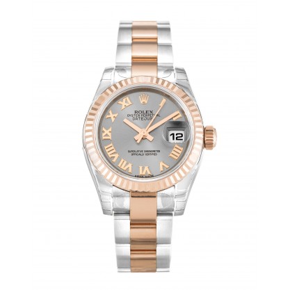 Rhodium Dials Rolex Datejust Lady 179171 Replica Watches With 26 MM Steel & Rose Gold Cases