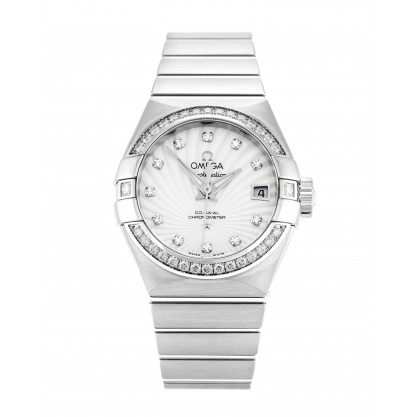 White Mother-Of-Pearl Dials Omega Constellation Ladies 123.15.27.20.55.001 Fake Watches With 27 MM Steel Cases For Women