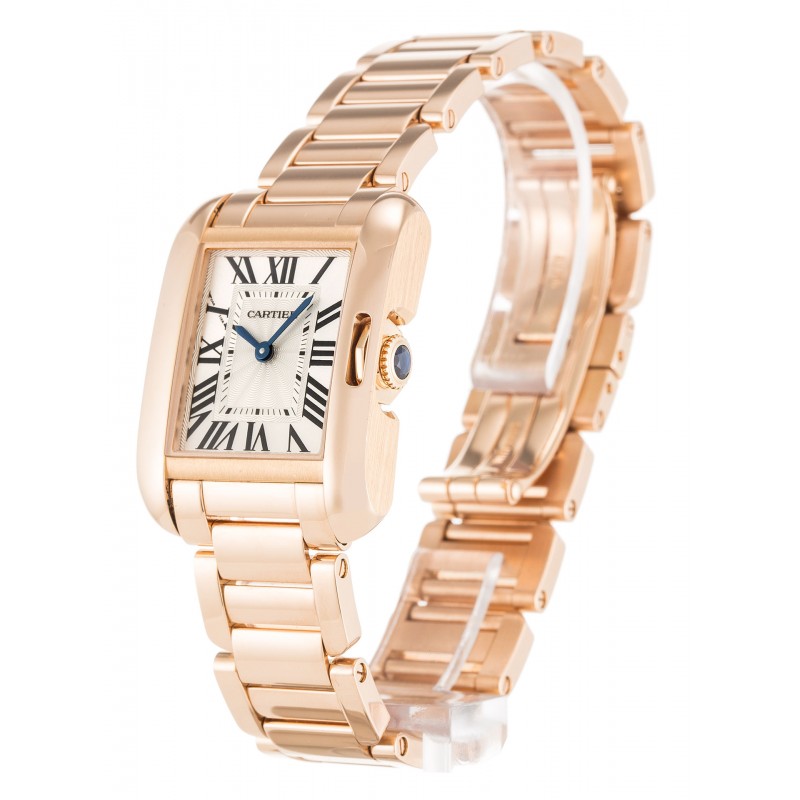 Silver Dials Cartier Tank Anglaise W5310013 Replica Watches With 23 MM Rose Gold Cases