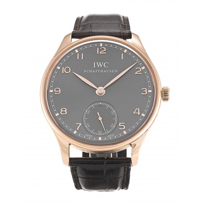 Grey Dials IWC Portuguese Manual IW545406 Fake Watches With 44 MM Red Gold Cases For Men