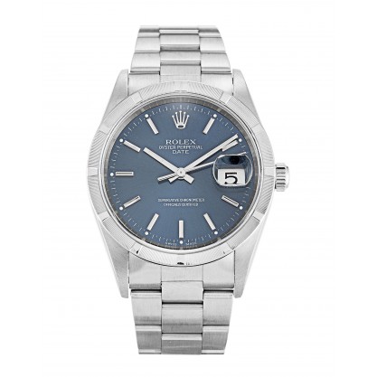 34 MM Blue Dials Rolex Oyster Perpetual Date 15210 Replica Watches With Steel Cases For Sale