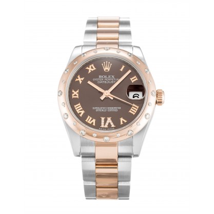 31 MM Chocolate Dials Rolex Datejust 178341 Women Fake Watches With Rose Gold & Steel Cases
