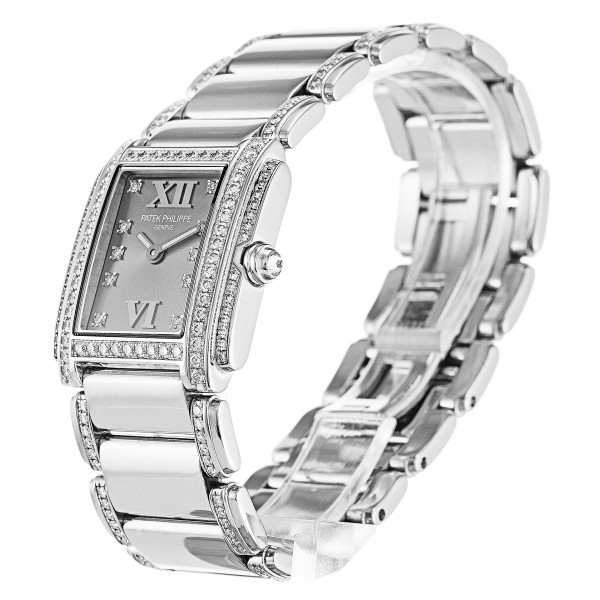 22.8 MM Grey Dials Patek Philippe Twenty-4 4908/310G Replica Watches With White Gold Cases For Women