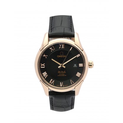 41 MM Black Dials Omega De Ville Hour Vision Fake Watches With Rose Gold Cases For Men