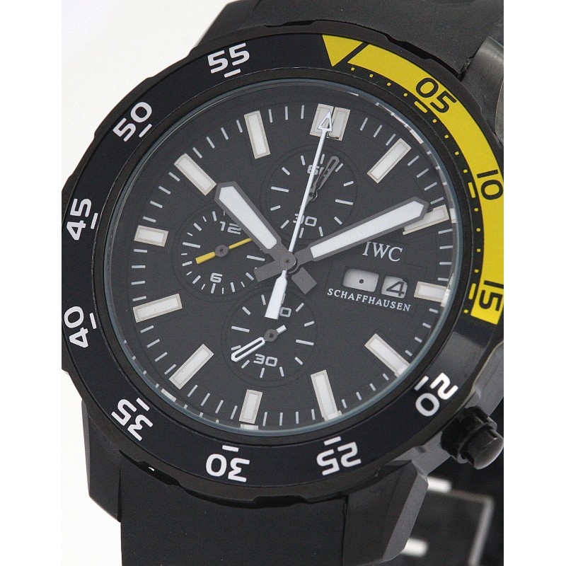 44 MM Black Dials IWC Aquatimer IW376705 Replica Watches With Black Steel Cases For Men