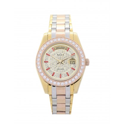 36 MM Gold Dials Rolex Day-Date Replica Watches With Rose Gold And Yellow Gold Cases For Women