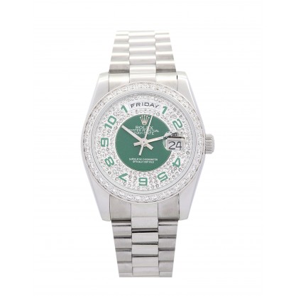 Green And Silver Dials Rolex Day-Date Fake Watches With 36 MM Steel Cases For Women